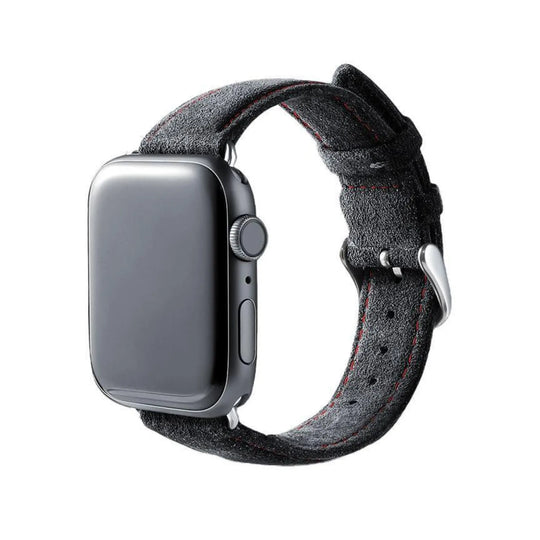 Alcantara Apple Watch Band With Buckle - Grigio Spazio With Red Stitching - 42/44/45/46mm & Ultra (49mm)
