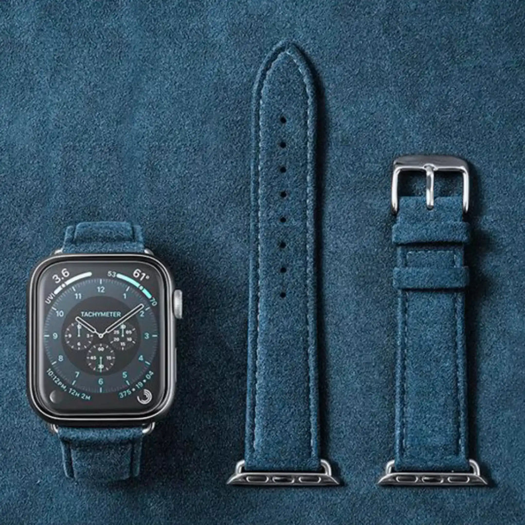 Alcantara Apple Watch Band With Buckle - Grigio Spazio With Red Stitching - 42/44/45/46mm & Ultra (49mm)