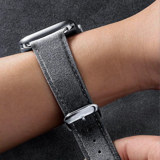 Alcantara Apple Watch Band With Buckle - Grigio Spazio With Red Stitching - 42/44/45/46mm & Ultra (49mm)
