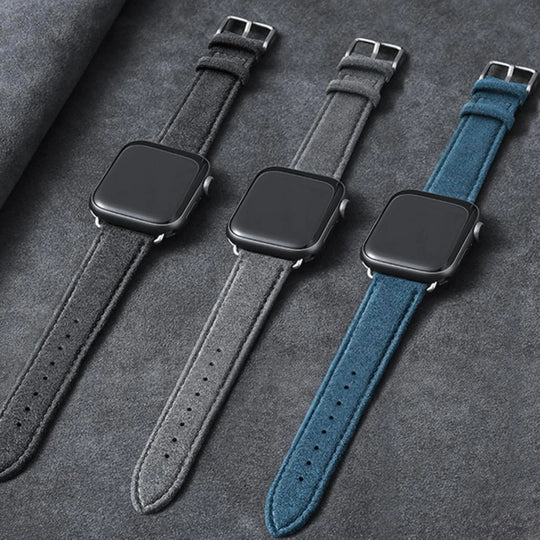 Alcantara Apple Watch Band With Buckle - Grigio Spazio With Red Stitching - 42/44/45/46mm & Ultra (49mm)