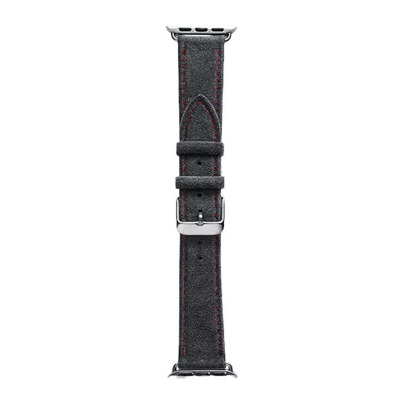 Alcantara Apple Watch Band With Buckle - Grigio Spazio With Red Stitching - 42/44/45/46mm & Ultra (49mm)
