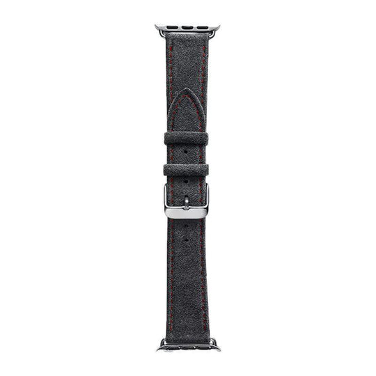 Alcantara Apple Watch Band With Buckle - Grigio Spazio With Red Stitching - 42/44/45/46mm & Ultra (49mm)
